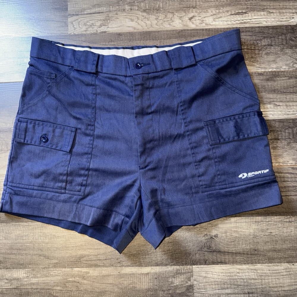 Sportif Shorts Mens 36 Navy Stretch Cargo Pocket Hiking Fishing USA Logo Casual